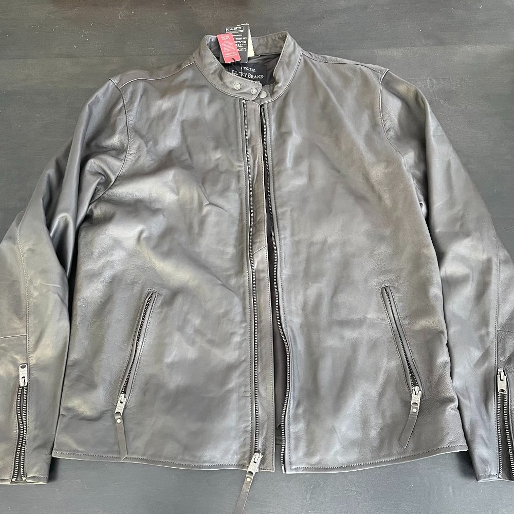 Lucky Brand Black Label Men's XL Clean Leather Bonneville Jacket Brand New